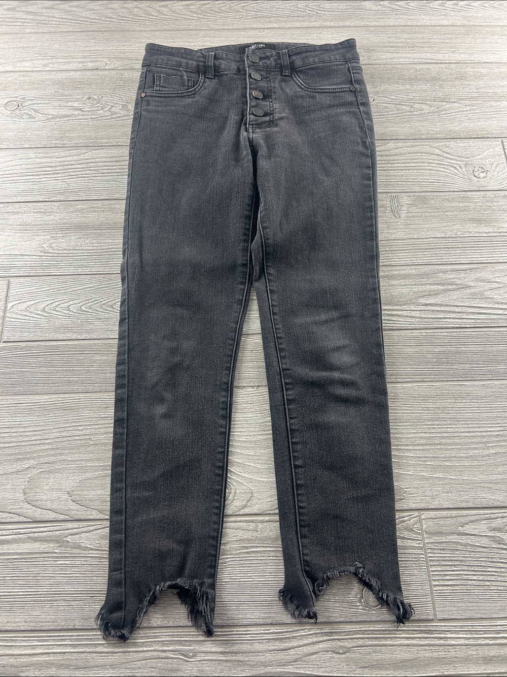 Black Label Women's Black Skinny Button-Fly Jeans with Frayed Hem #9